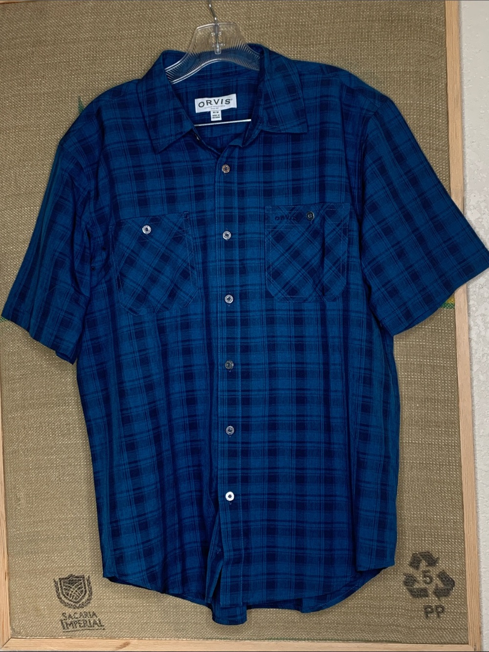 Orvis Men's Deep Blue Plaid Short-Sleeve Button-Down Shirt